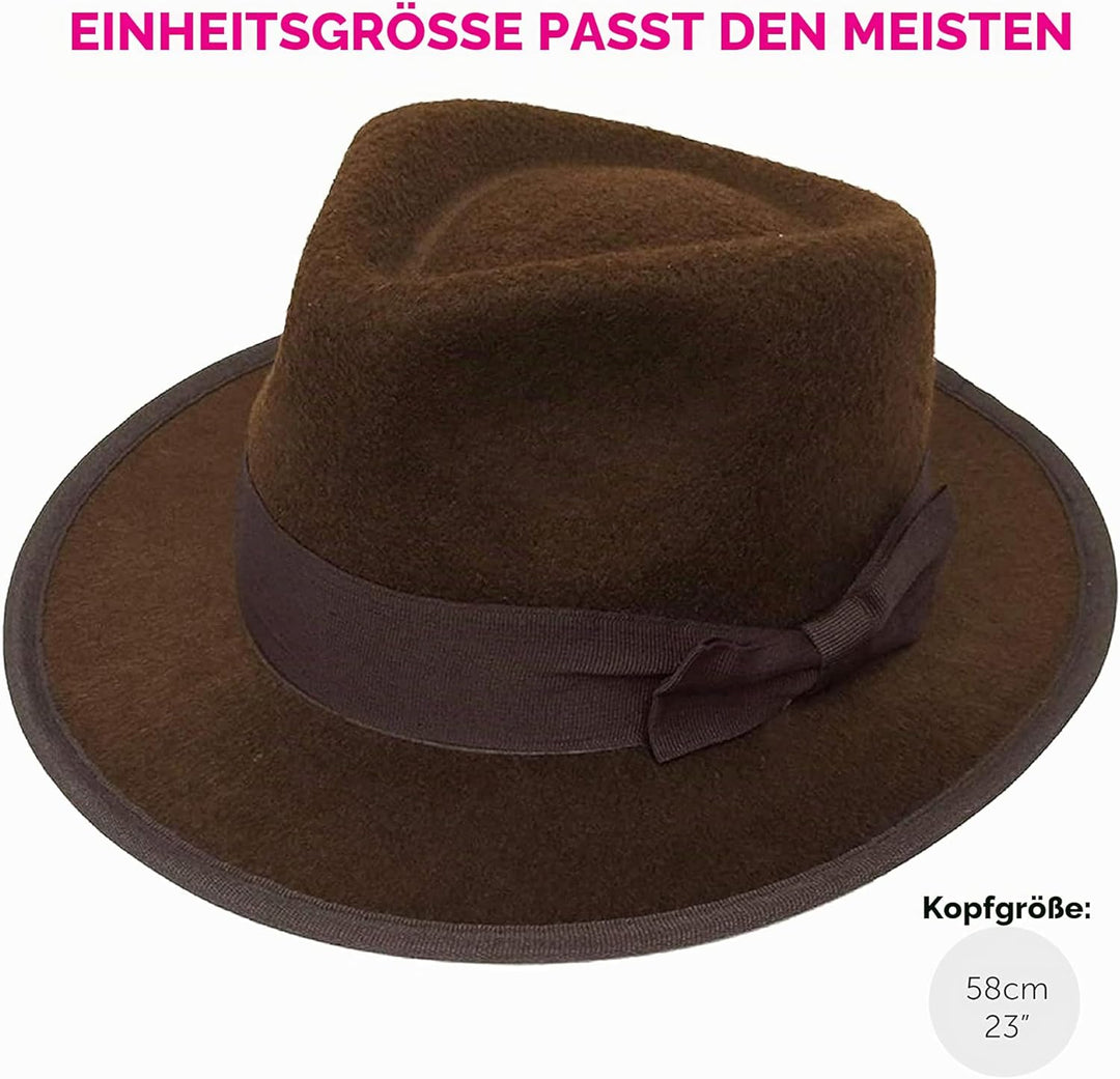 Erwachsene Explorer Zubehör Set - Braune Entdeckermütze und schwarze Peitsche - Erwachsene TV/Film A