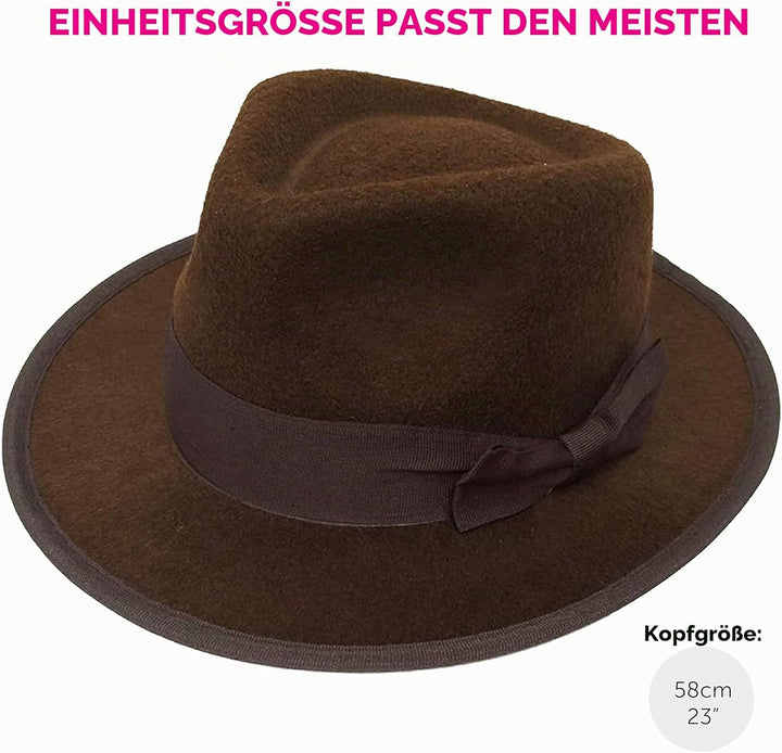 Erwachsene Explorer Zubehör Set - Braune Entdeckermütze und schwarze Peitsche - Erwachsene TV/Film A