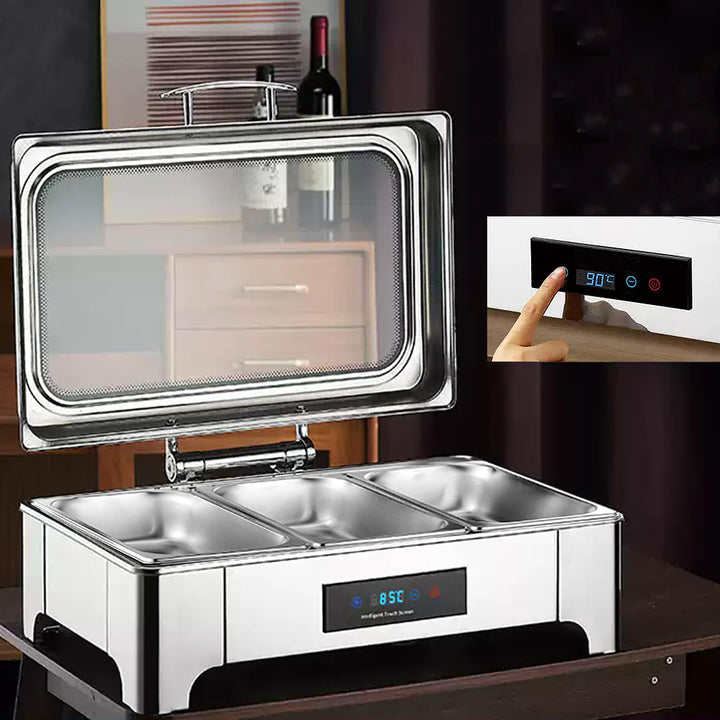 Chafing Dish Elektrisch, 9L Catering Speisewärmer Buffetwärmer mit Touch-Temperaturregelung, Profess