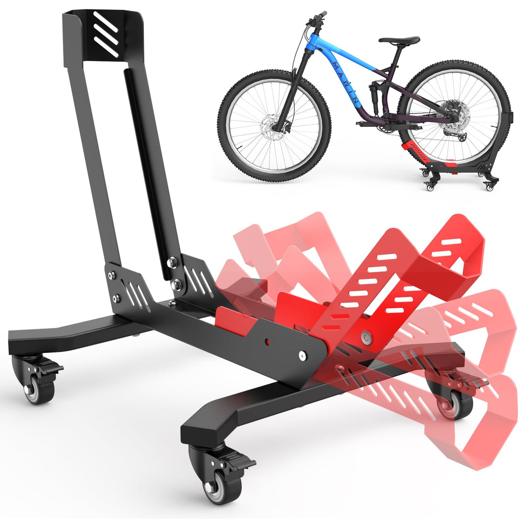 Tragbarer Fahrradständer Boden mit Rädern, Geeignet für 24"–29" Fahrräder, Reifenbreite bis zu 3,5",