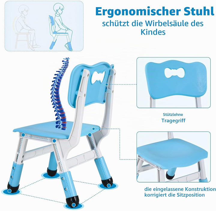 MAMIZO Kindertisch mit 4 Stühlen, Kindertischgruppe Höhenverstellbar, Tisch Stuhl Set für Kindergart