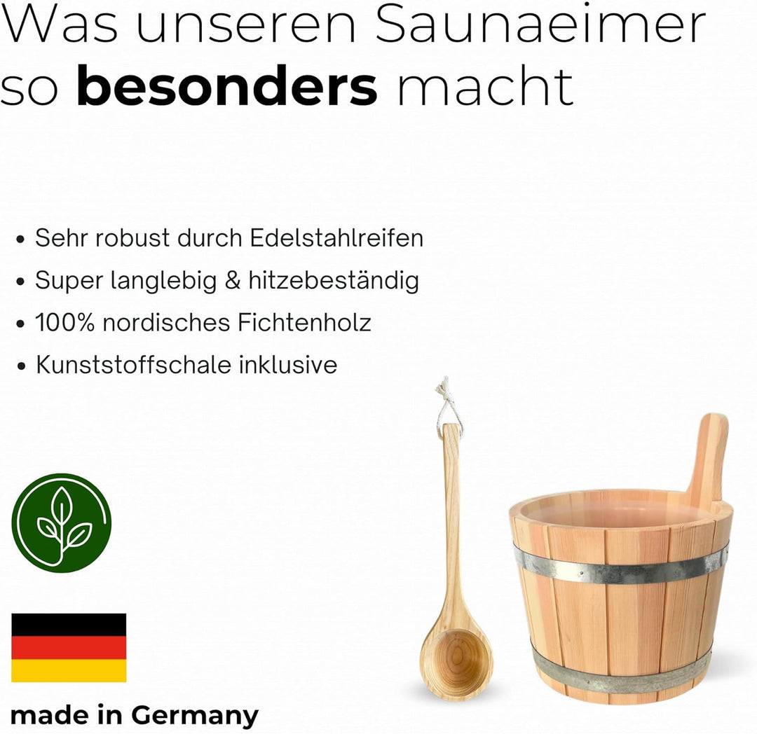 Sauna-Eimer mit Saunakelle aus 100% nordischer Fichte naturbelassen | Deutsches Qualitätsprodukt | 5