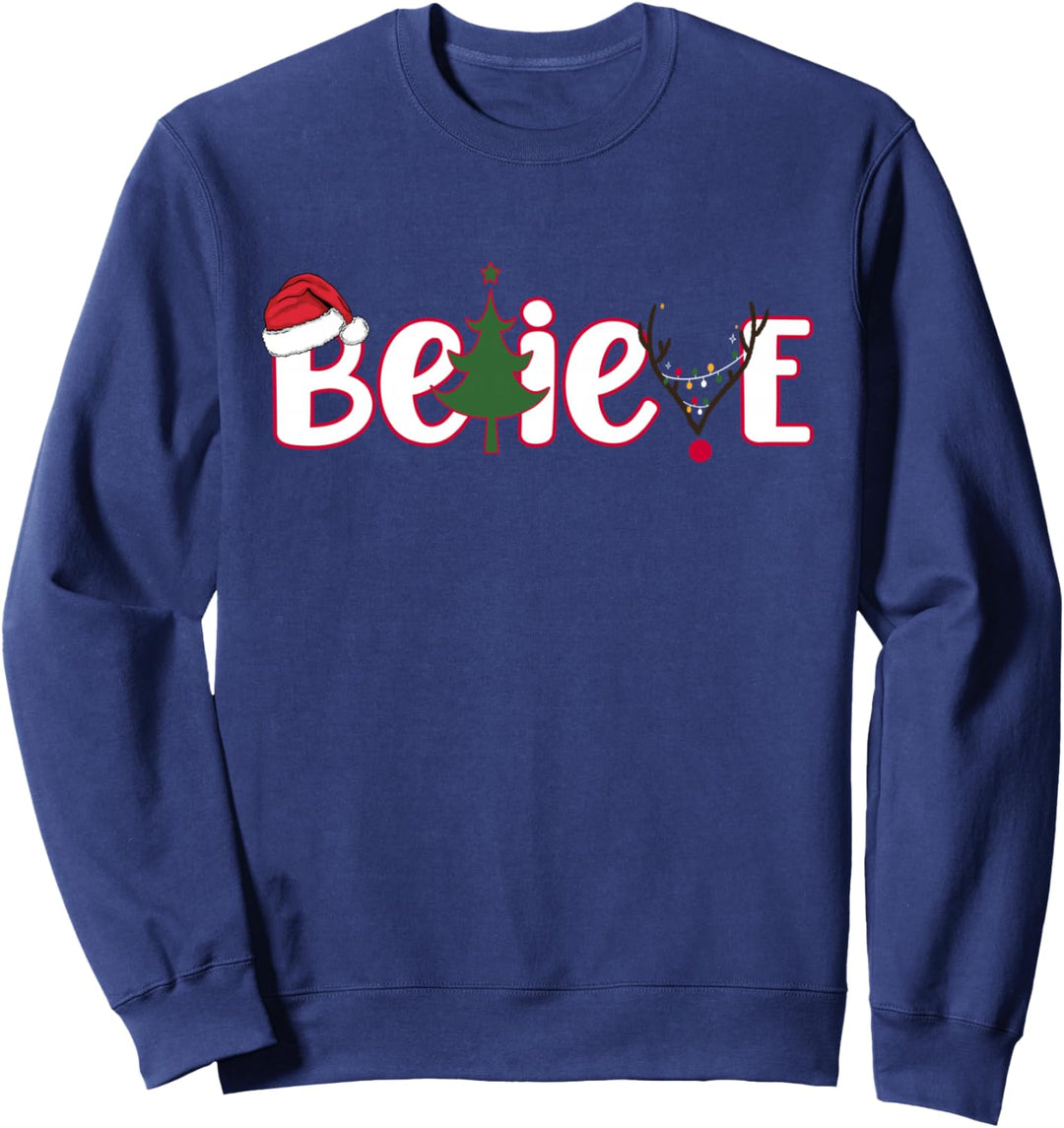 GLAUBEN. BELIEVE mit einer Nikolausmütze Weihnachtsbaum Meme Sweatshirt