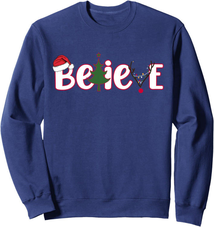 GLAUBEN. BELIEVE mit einer Nikolausmütze Weihnachtsbaum Meme Sweatshirt