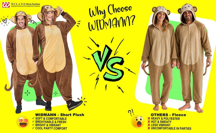 W WIDMANN MILANO Party Fashion - Tier Overall für Erwachsene, weicher Plüsch Jumpsuit mit Kapuze, Ti
