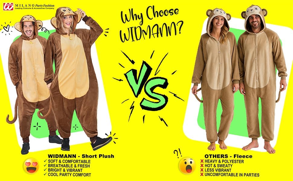 W WIDMANN MILANO Party Fashion - Tier Overall für Erwachsene, weicher Plüsch Jumpsuit mit Kapuze, Ti