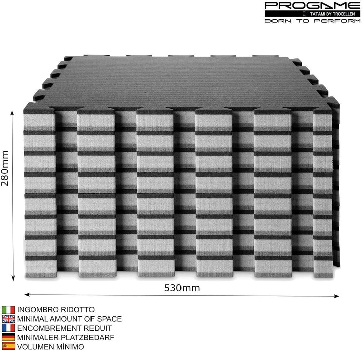ProGame Kit 8 Stück Tatami Matte 3,5 cm GYM-HOME Schwarz/Grau 50x50 cm Tatami Puzzle Tatamimatte