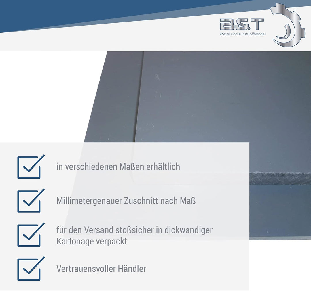 B&amp;T Metall Hart PVC grau Platten 12,0 mm stark im Zuschnitt Grösse 200 x 800 mm Grösse 200 x 800 mm