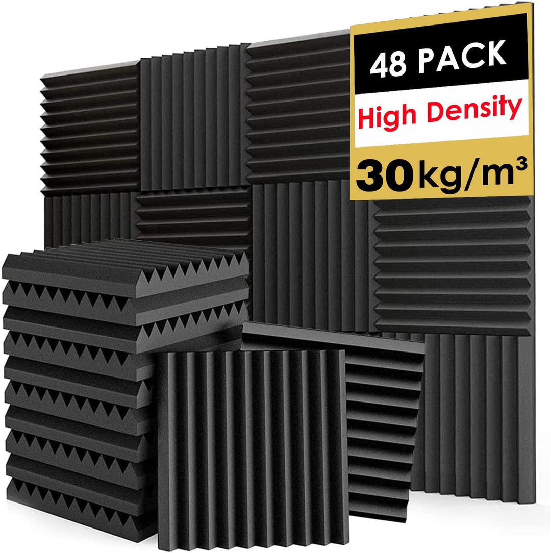 FONESO 48 Stück Akustikpaneele, 2.5x30.5x30.5 cm, schalldichte Schaumstoffplatten für Wände, Keilsch