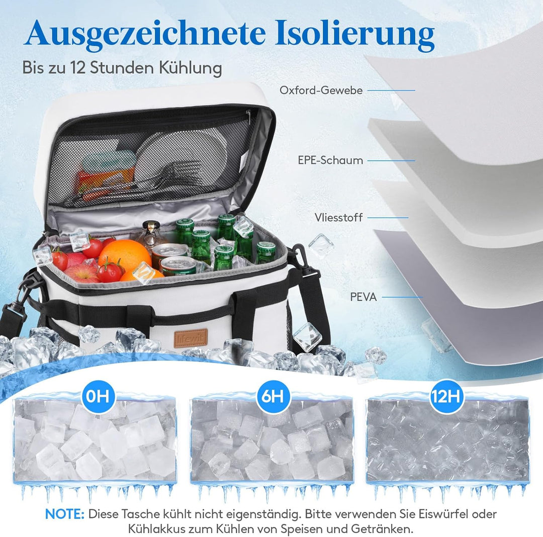 Lifewit Kühltasche 20L 30 Dosen, Faltbar Picknicktasche für Essen & Getränke, Kühlbox Tragbare Eista