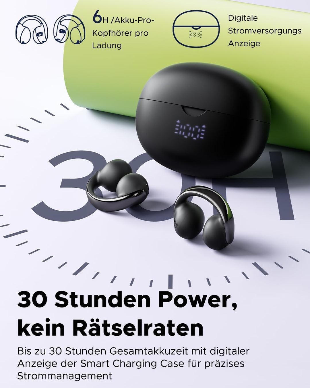 Y1 Lite Open-Ear Kopfhörer, Bluetooth 6.0 Leichtgewichte, 30H Spielzeit, 13mm Bass-Treiber, Digitala