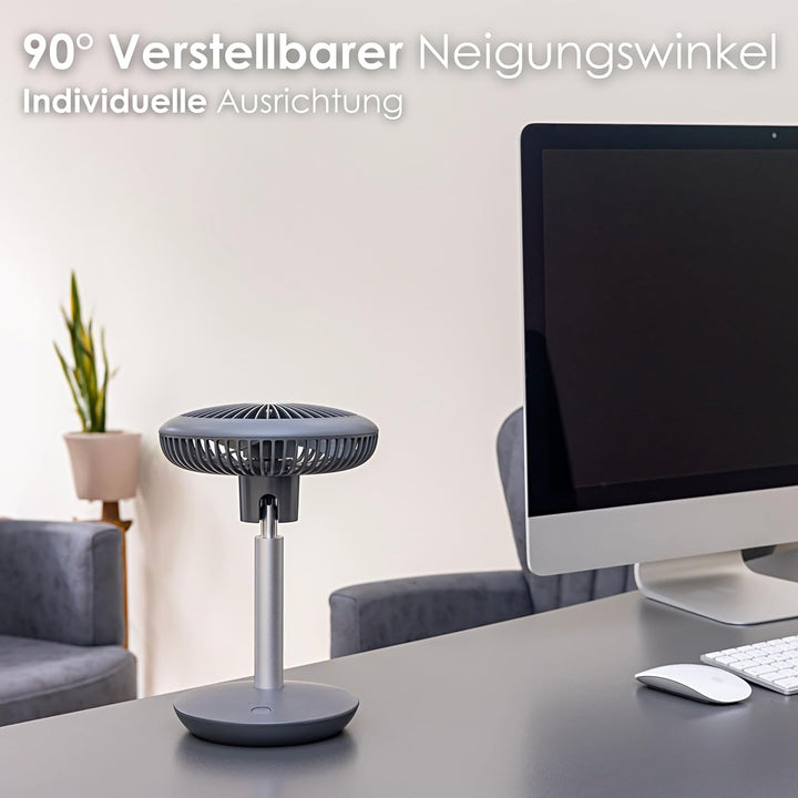 Tischventilator sehr leise | Kabellos | 4000 mAh Akku | Ventilator | 90° neigbar | Schreibtischventi