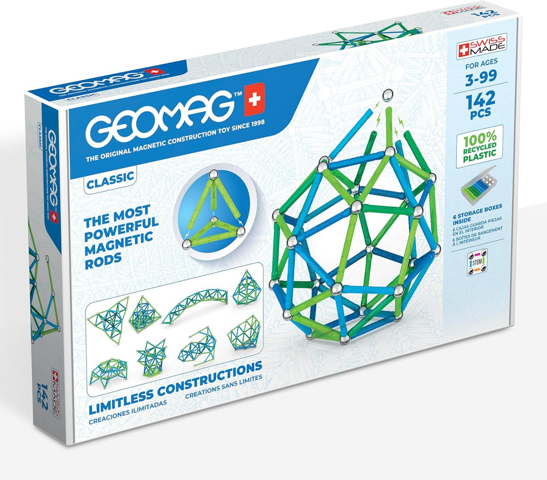 Geomag Classic - 142 Teile - Magnetisches Konstruktionsspielzeug für Kinder - Green Line - Lernspiel