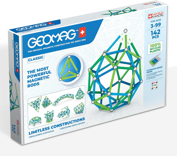 Geomag Classic - 142 Teile - Magnetisches Konstruktionsspielzeug für Kinder - Green Line - Lernspiel