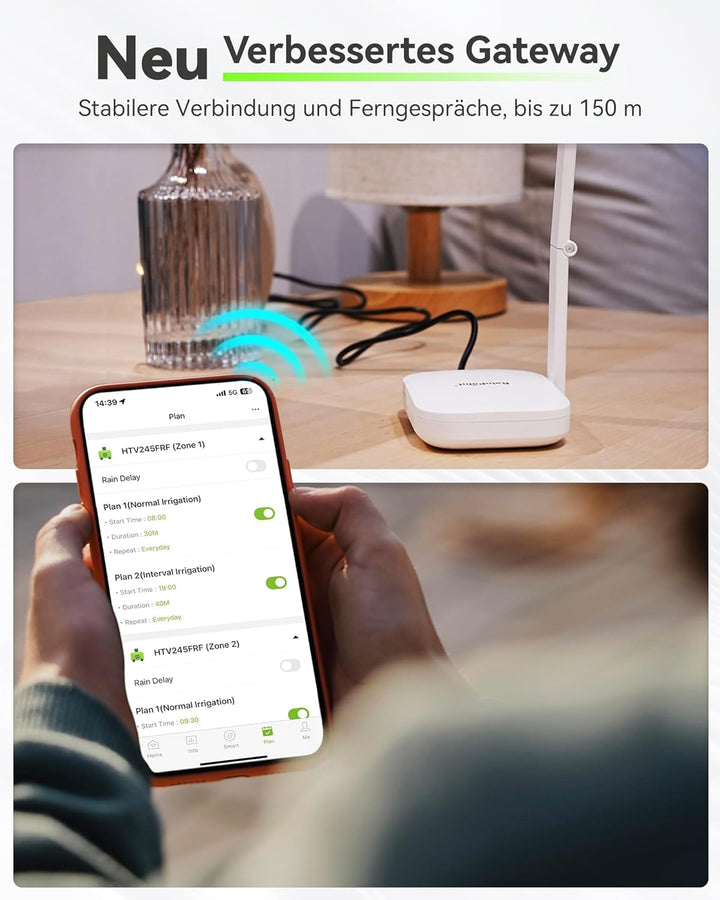 RAINPOINT Bewässerungscomputer WLAN 2 Ausgänge mit Antennen-Gateway und Messingeinlass Smart Bewässe