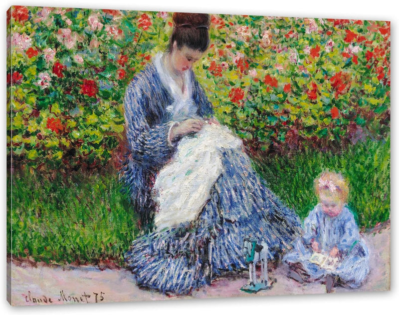 Claude Monet - Camille Monet und ein Kind im Garten des als Leinwandbild / Grösse: 100x70 cm / Wandb