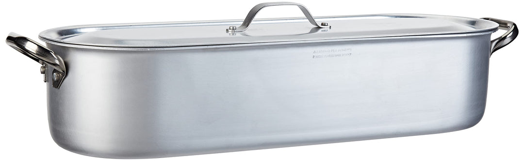 Töpfe Agnelli Pesciera mit Grill und Deckel, Aluminium, 2 Griffen aus Edelstahl, Silber, 50x15 cm, 5