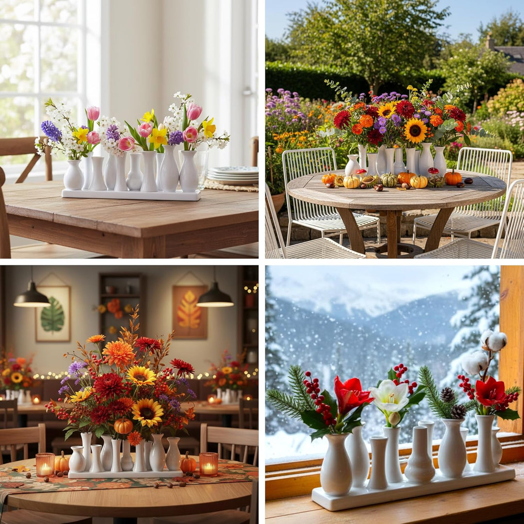 Jinfa Handgefertigte kleine Keramik Deko Blumenvasen Set aus 10 Vasen in weiss 10 Vasen Weiss