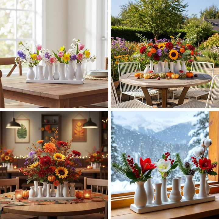 Jinfa Handgefertigte kleine Keramik Deko Blumenvasen Set aus 10 Vasen in weiss 10 Vasen Weiss