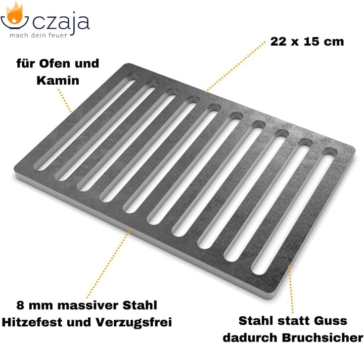 Czaja Ofenrost 22 cm x 15 cm aus massivem Stahl - langlebiger als Gussroste und Bruchsicher - für Öf