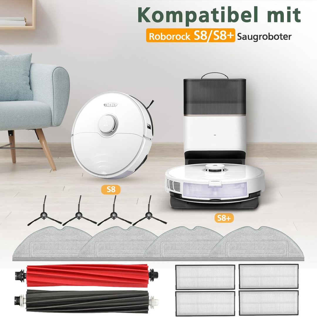 15 Stück Zubehör für Roborock S8 / S8+ Saugroboter mit 2 Hauptbürste (DuoRoller Bürste), 4 Wischtüch