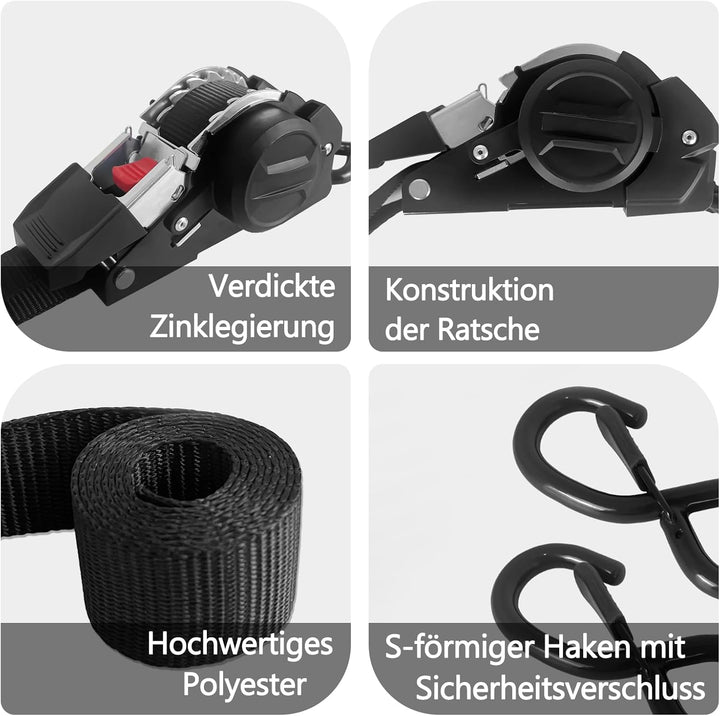 2 Stück Automatik Spanngurte, Selbstaufrollende Ratschengurte 3m x 25mm mit S-Haken, Automatik Spann