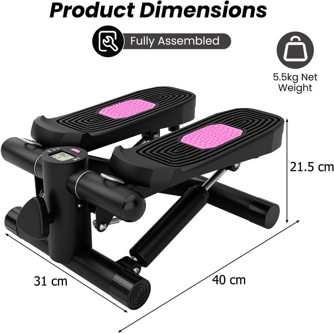 KOMFOTTEU Mini Stepper tragbar, Swing Stepper höhenverstellbar mit Widerstandsbändern, LCD-Bildschir