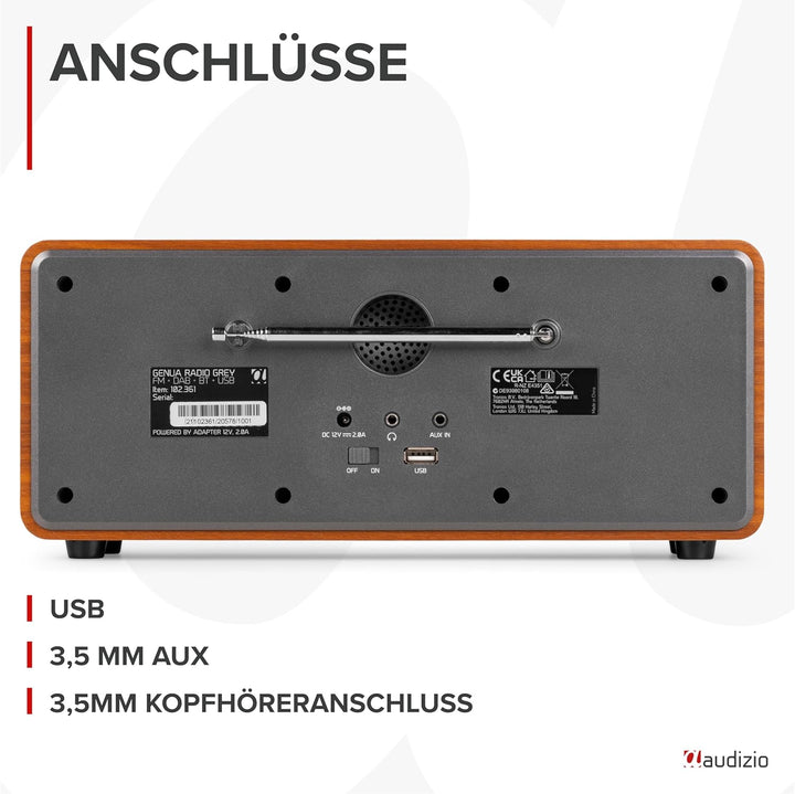 Audizio Genua DAB Radio mit Bluetooth – Stereo DAB Plus Radio mit Fernbedienung, 60 Speicherplätze,