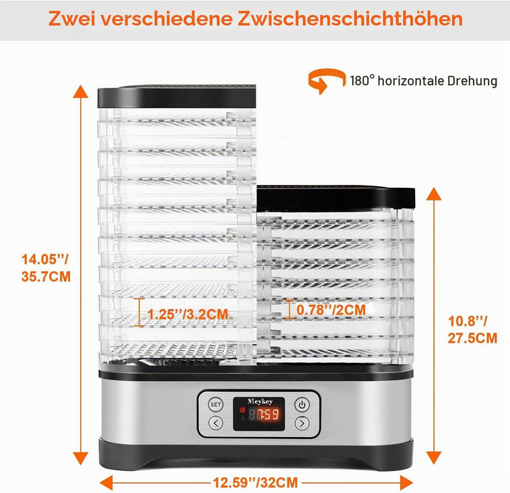 Nictemaw 400W Dörrautomat, Dörrgerät für Lebensmittel mit 8 Dörrebenen,Trockner für Fleisch, Obst&amp; G