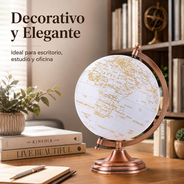 EXERZ 20cm Globus Golden Farbe Metallisch - Pädagogische, Geografische, Moderne Desktop-Dekoration -