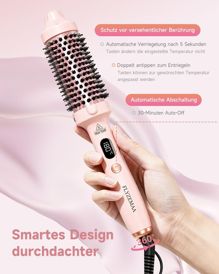 Thermobürste FLYZEMAA, Thermal Brush 38mm - Runder Heizkamm für natürliche Locken und glatteres Haar