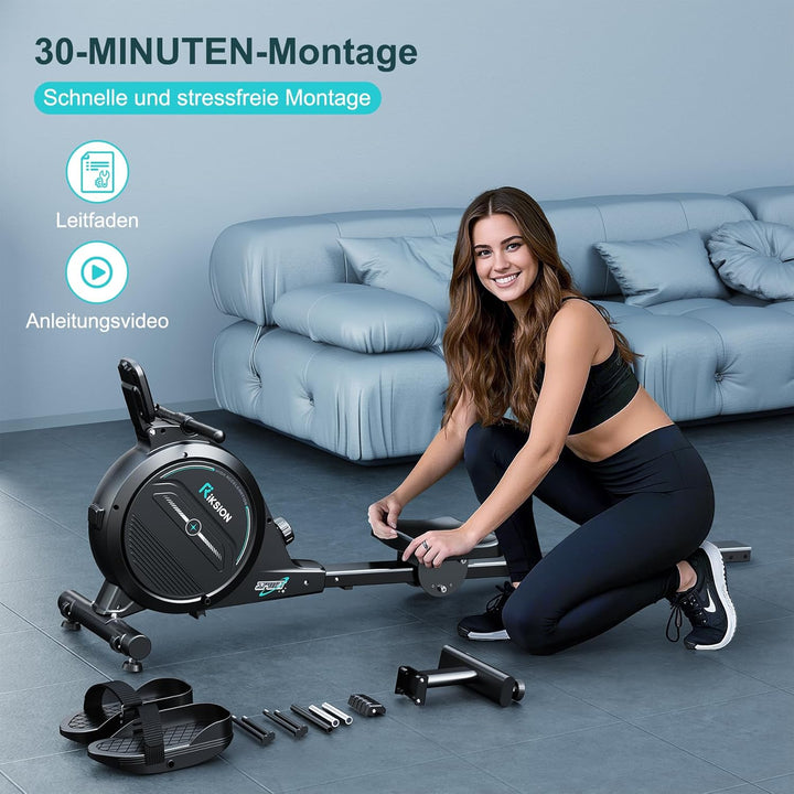 [2026 Testversion] Rudergerät für Zuhause mit Magnet-Fitnesstrainer,Rudergerät 16 Stufen Widerstand,