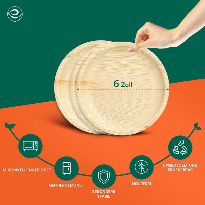 ECO SOUL 100% kompostierbare 15 cm, runde Palmblatt Teller [50 Stück] I Premium Palmblatt Geschir I