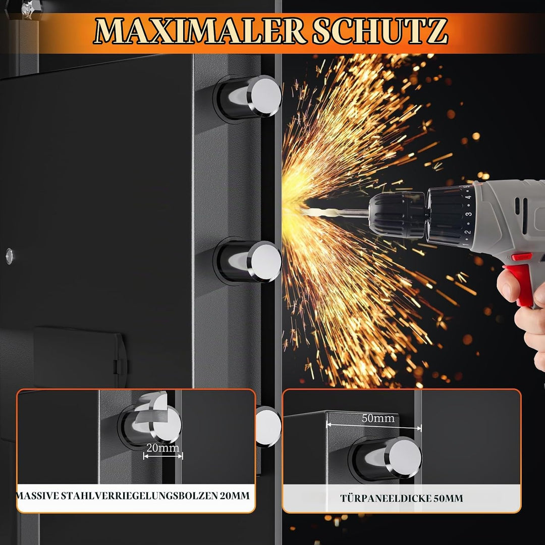 WASJOYE 103L Tresor Feuerfest mit Schublade, Möbeltresor, Schrank Tresor Wandtresor für Bargeld, Sch