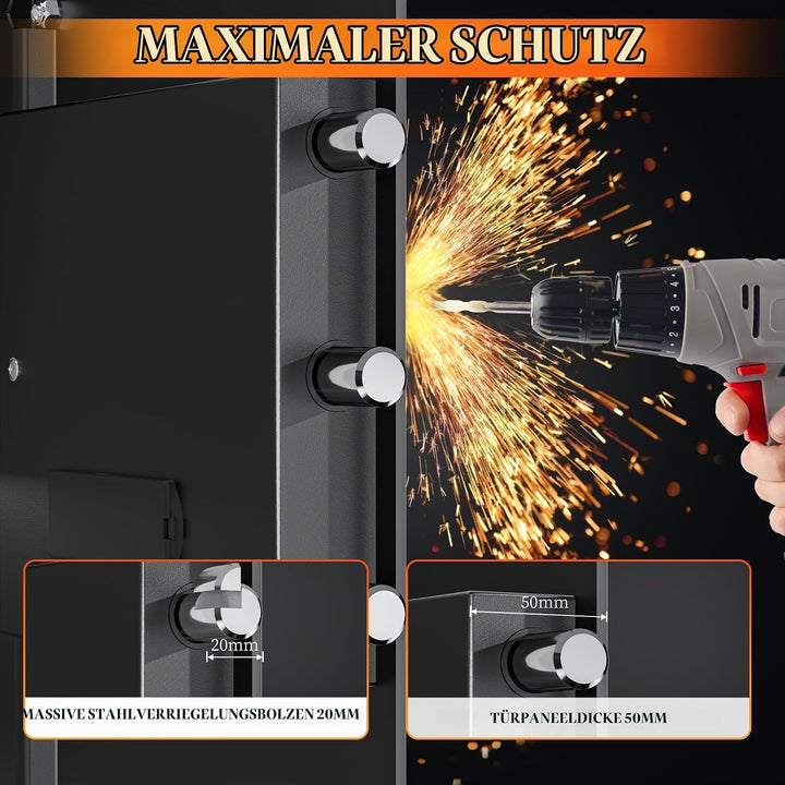 WASJOYE 103L Tresor Feuerfest mit Schublade, Möbeltresor, Schrank Tresor Wandtresor für Bargeld, Sch