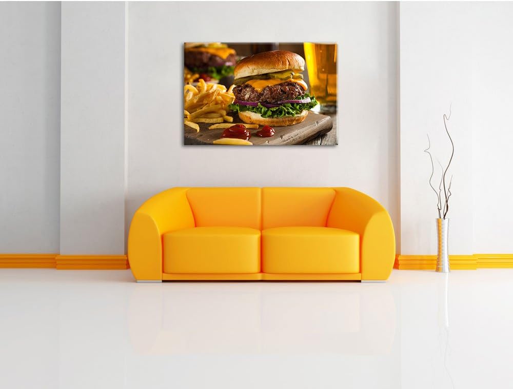 Pixxprint Saftiger Chili Cheese Burger als Leinwandbild/Grösse: 100x70 / Wandbild/Kunstdruck/fertig