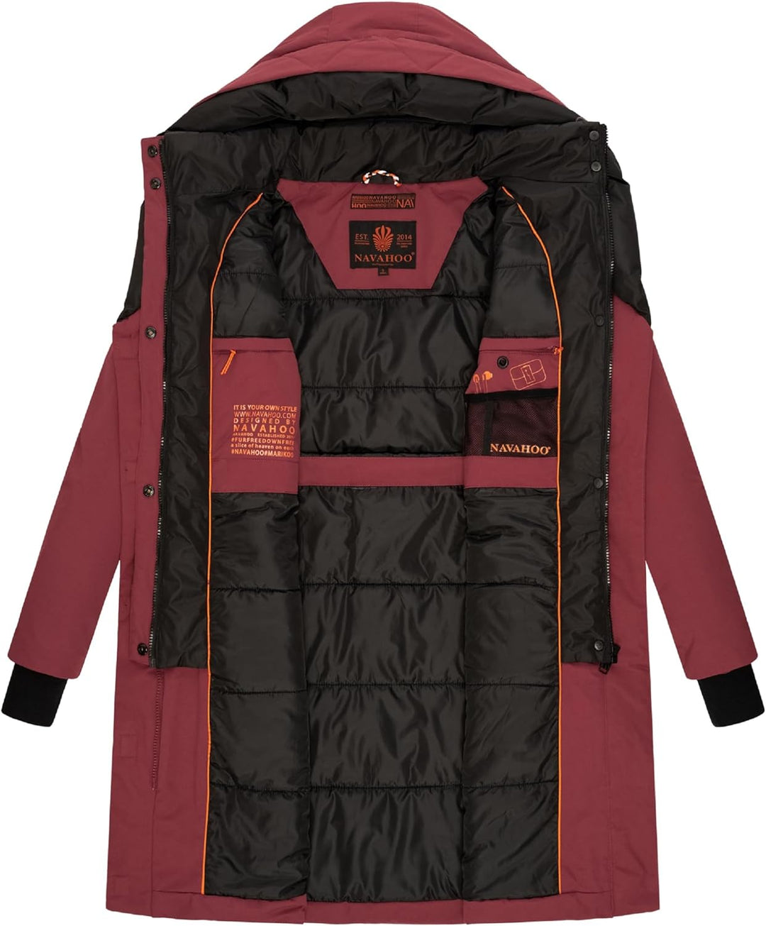 Navahoo Damen Mantel Lange warme Winter Steppjacke mit Kapuze Snowelf XS-XXL L Bordeaux, L Bordeaux