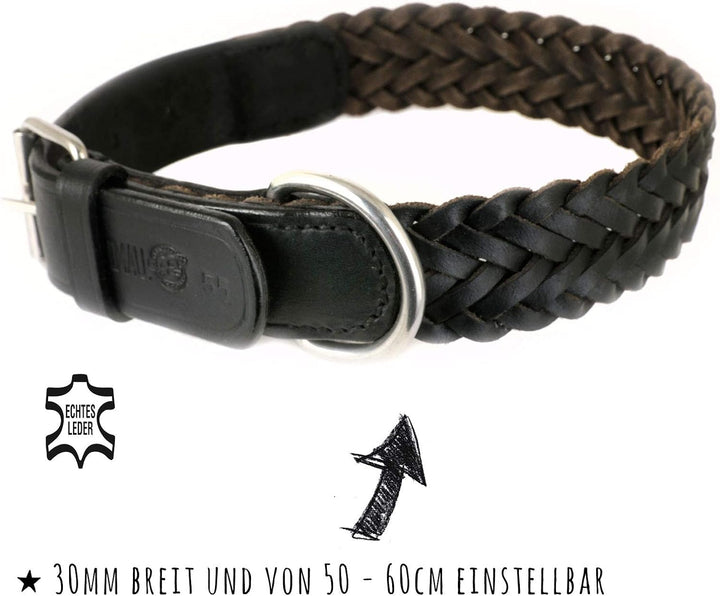 Monkimau Halsband für Hunde aus echt Leder geflochten verstellbar XL 47-58 cm L: 30mm x 65cm, L: 30m