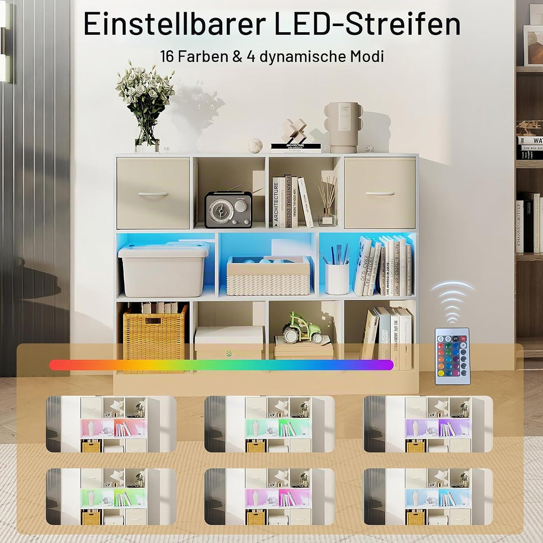 Kinderregal Spielzeugregal mit Boxen,11 Fächern,LED,Kinderzimmer Regal Kinder Bücherregal,Spielzeug
