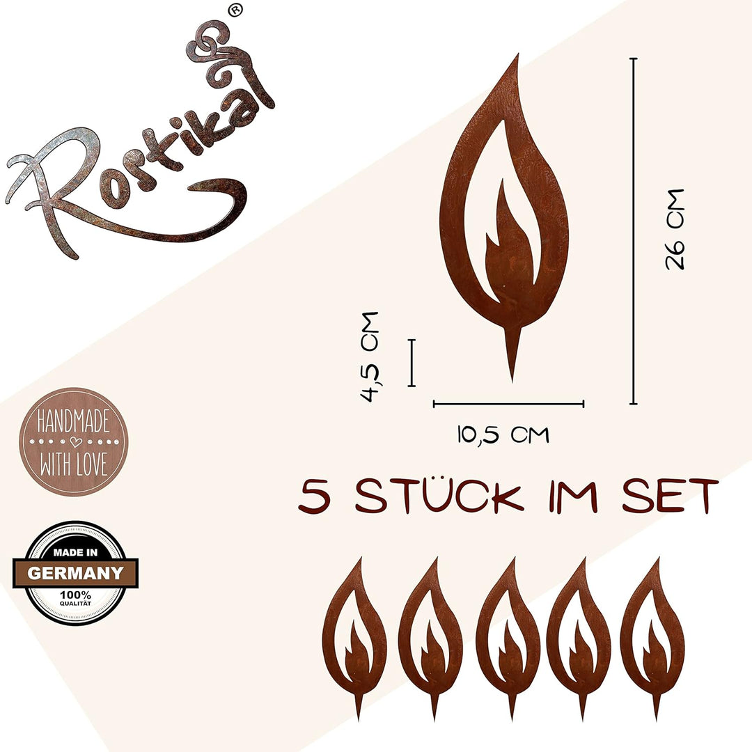 Rostikal 5 er Set Rost Deko Flamme Edelrost 22 cm gross Rostige Weihnachtsdeko Kerze Advent Kerzenfl