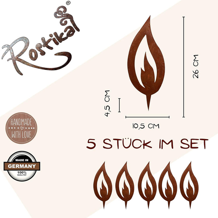 Rostikal 5 er Set Rost Deko Flamme Edelrost 22 cm gross Rostige Weihnachtsdeko Kerze Advent Kerzenfl