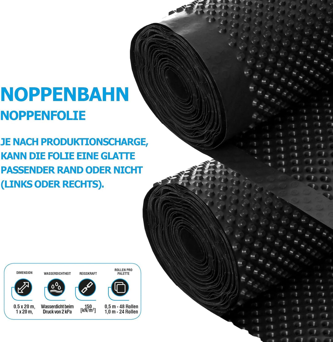 Noppenbahn Hochbeetfolie Drainage Mauerschutz Dichtungsbahn Grundmauerschutz Noppenfolie 1,5 m x 20