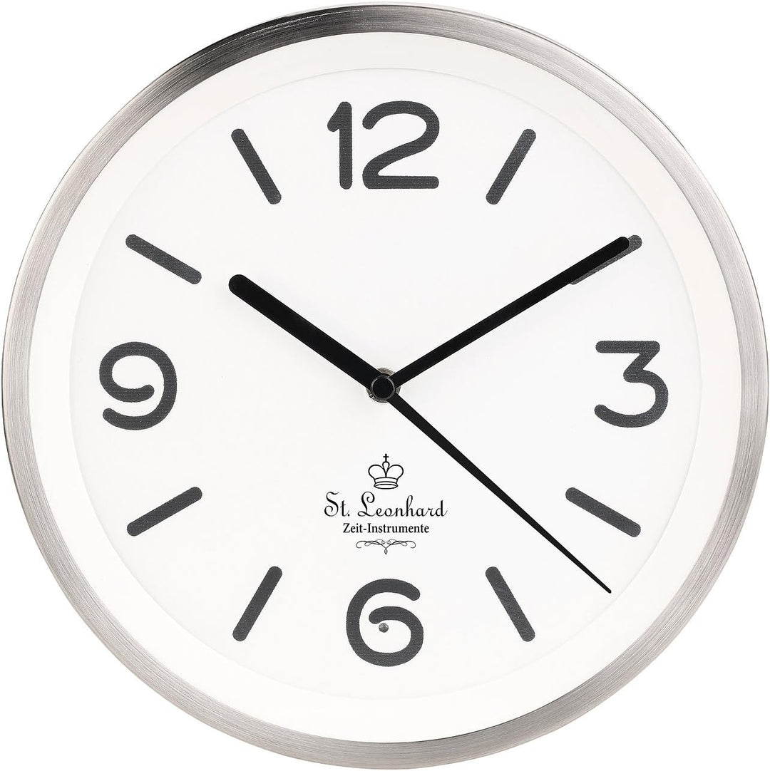 St. Leonhard Beleuchtete Funkwanduhr: Edelstahl-Funk-Wanduhr mit Zifferblatt-Beleuchtung & Lichtsens