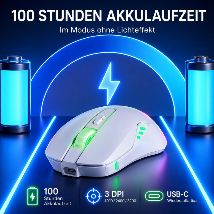 Defender® STIX Kabellose Gaming Maus - Geräuschlose Klicks - 5 programmierbare Tasten - RGB-Beleucht