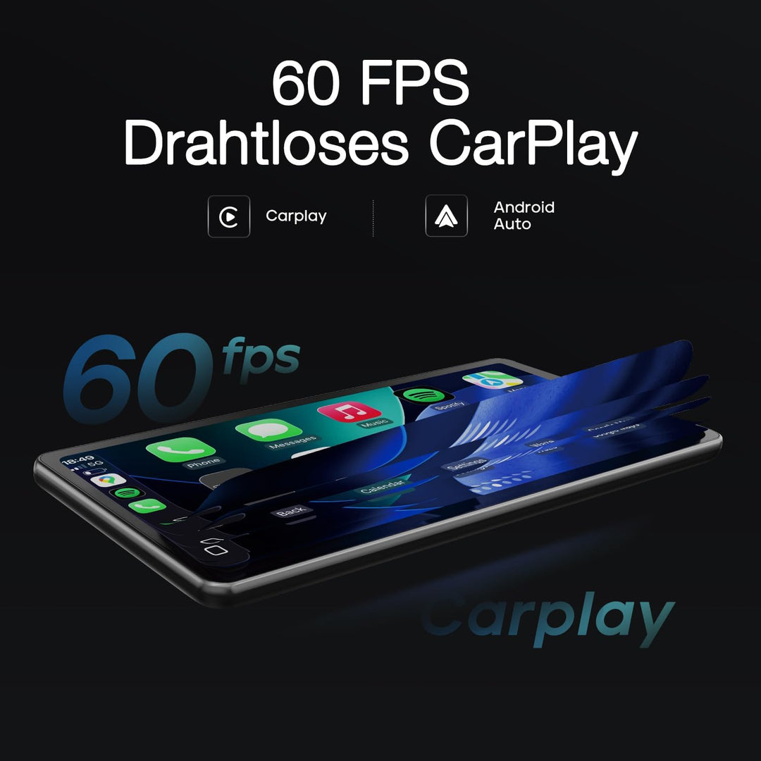 CarpodGo T4 8,9" 60 fps – Tragbares Auto-Display mit kabellosem &amp; kabelgebundenem CarPlay, unterstüt