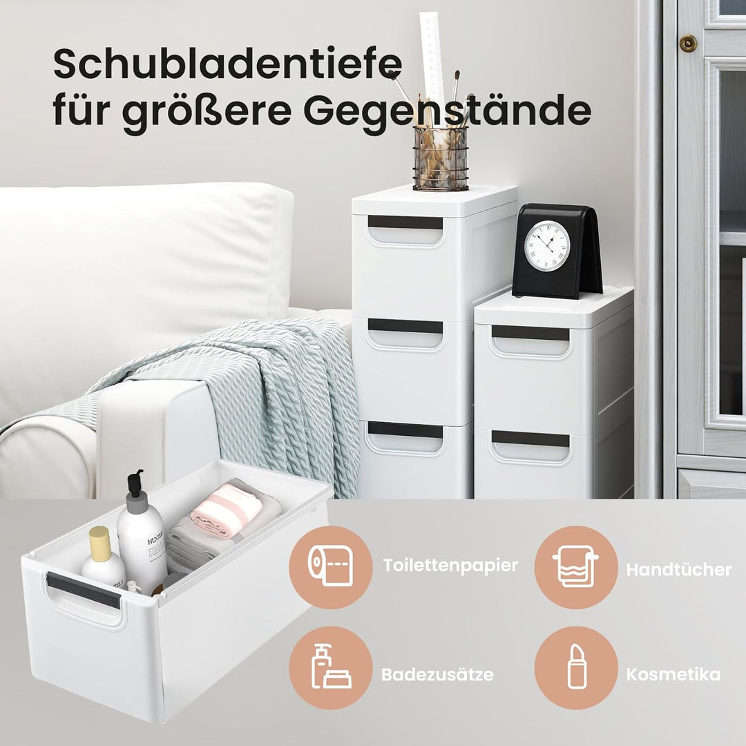 Schmaler Badezimmerschrank auf Rollen, Schmaler Badezimmerschrank mit 3/4/5 Schubladen, Mobiler Schu
