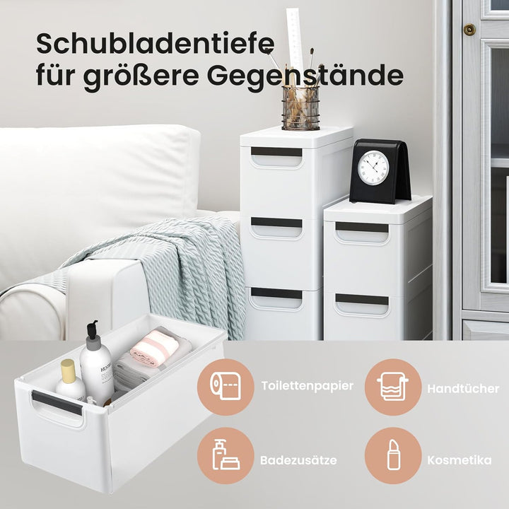 Schmaler Badezimmerschrank auf Rollen, Schmaler Badezimmerschrank mit 3/4/5 Schubladen, Mobiler Schu