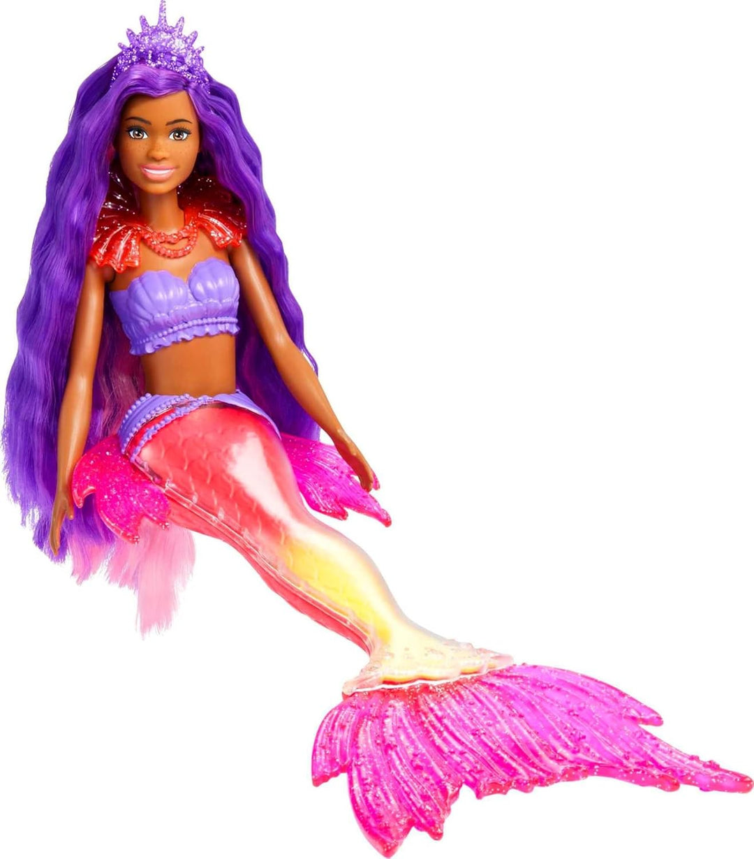 Barbie Mermaid Power, Meerjungfrau Barbiepuppe, schwarze Barbiepuppe mit rosa und lila Haaren, Meerj