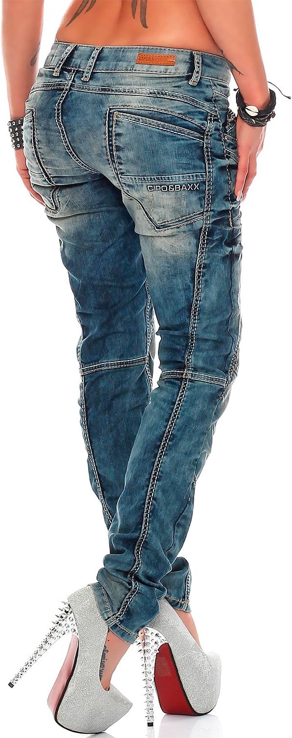 Cipo & Baxx Damen Jeans – Stylische Slim & Regular Fit Hosen mit Stretch, Ziernähten, Zippern & Used