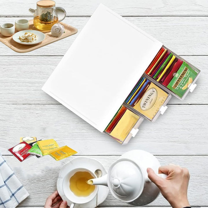 Teebox mit 3 Schubladen, Stapelbar tee organizer, Kunststoff Teeboxen für Teebeutel, Aufbewahrungsbo